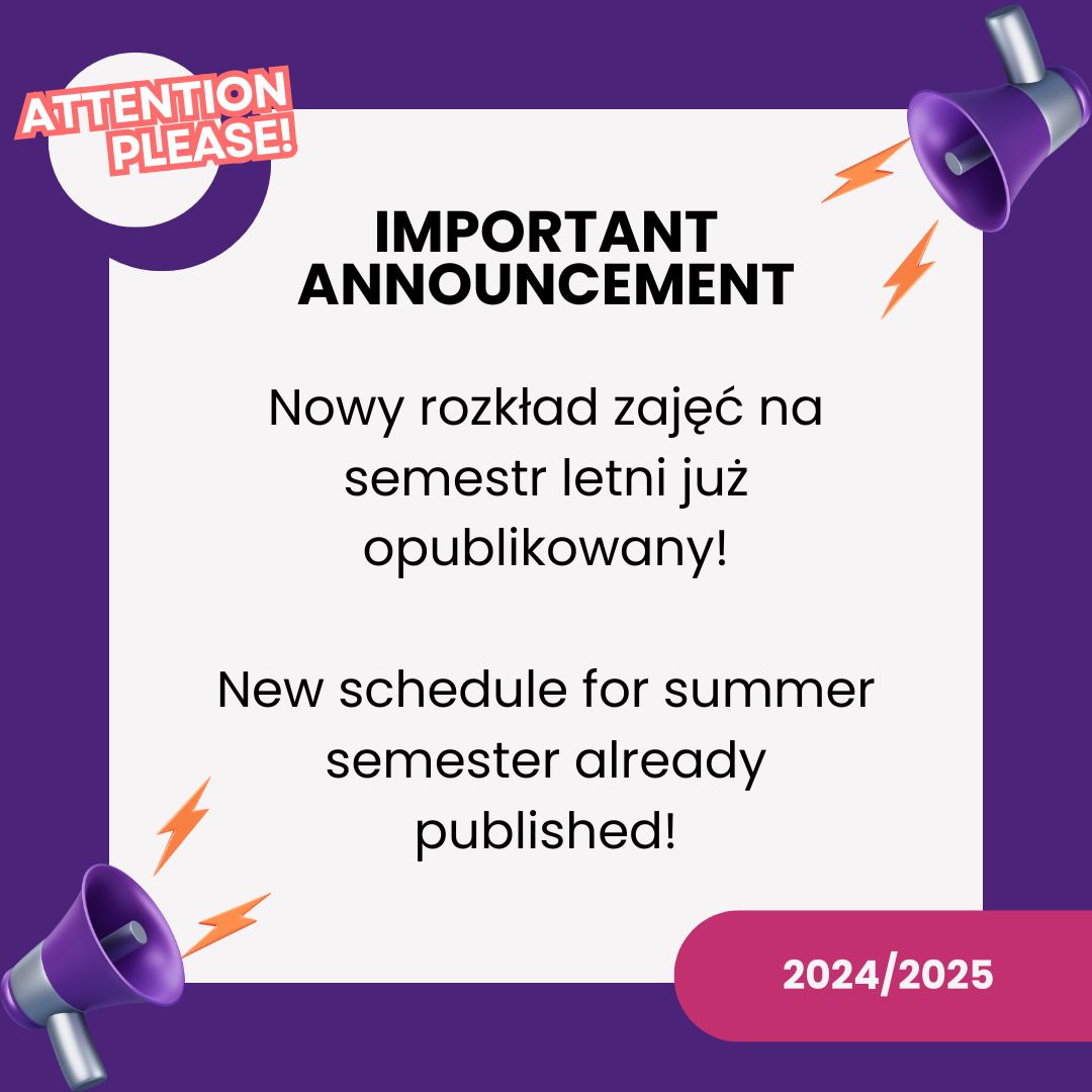 Rozkład zajęć na semestr letni już opublikowany!