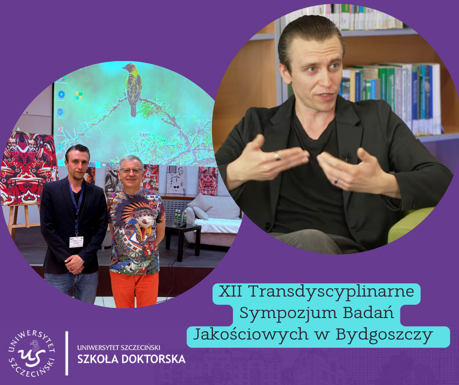 Doktorant Szkoły Doktorskiej z referatem podczas transdyscyplinarnego sympozjum