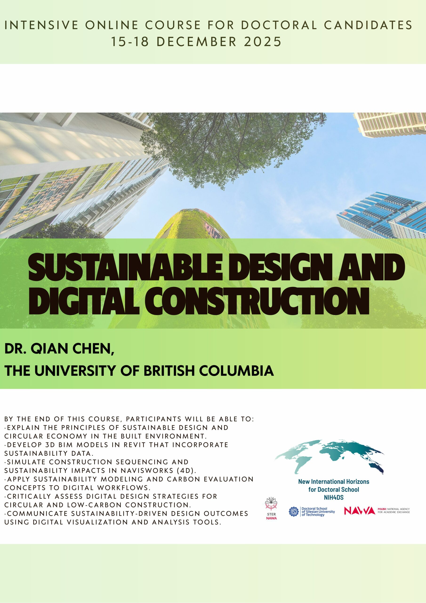 Intensywny kurs dla Doktorantów 15-18 grudnia: Sustainable Design and Digital Construction