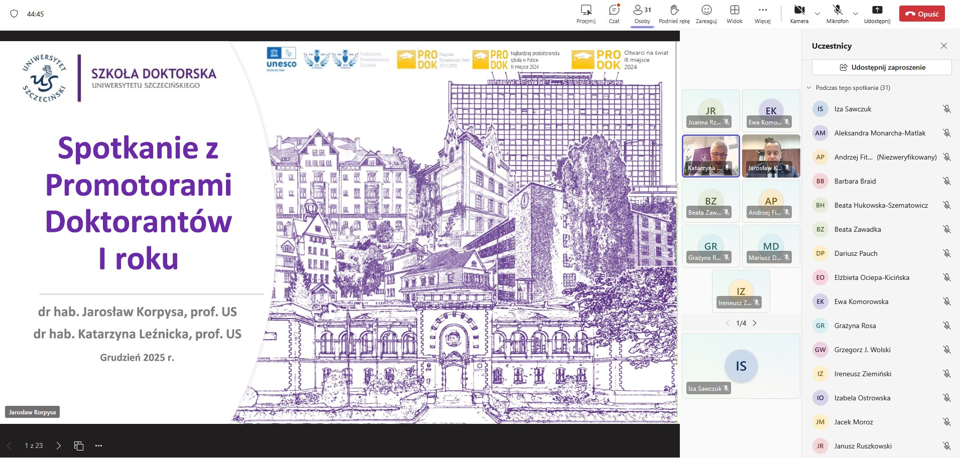 Spotkanie z Promotorami Doktorantów I roku