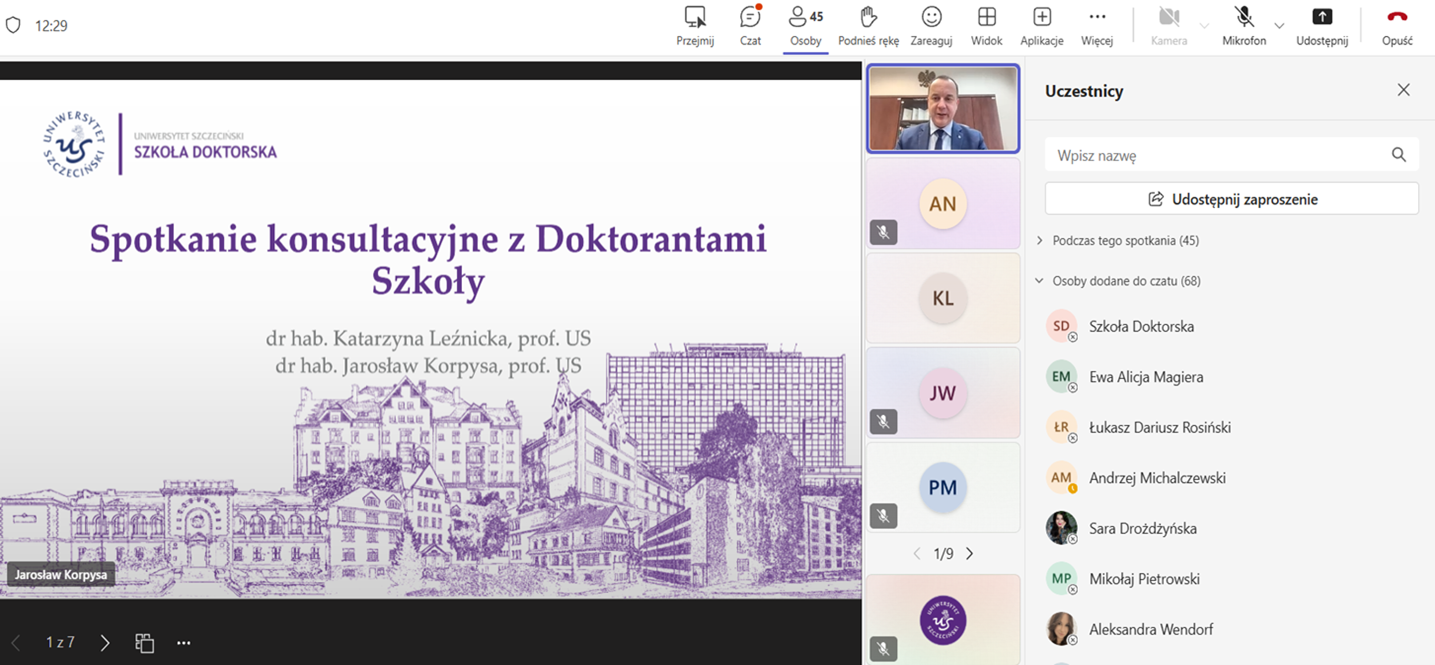 Spotkanie konsultacyjne z Dyrekcją Szkoły Doktorskiej