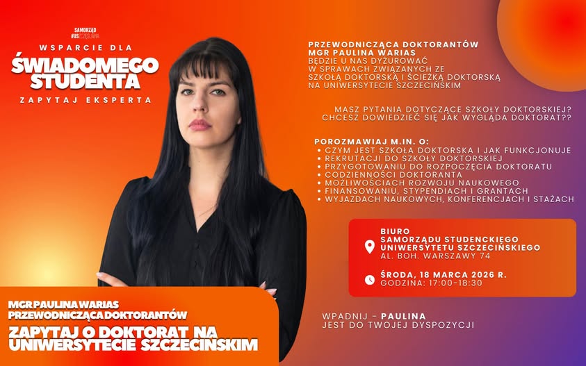 Przewodnicząca Rady Doktorantów dla Studentów US