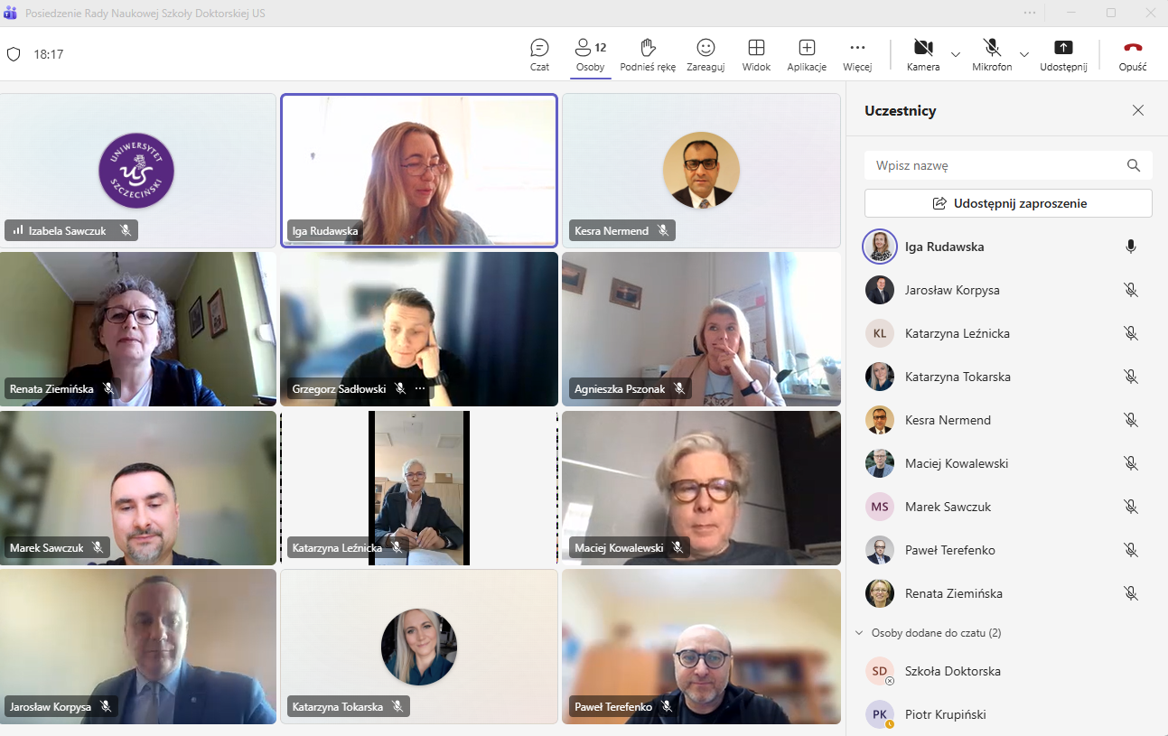 Posiedzenie Rady Naukowej Szkoły Doktorskiej