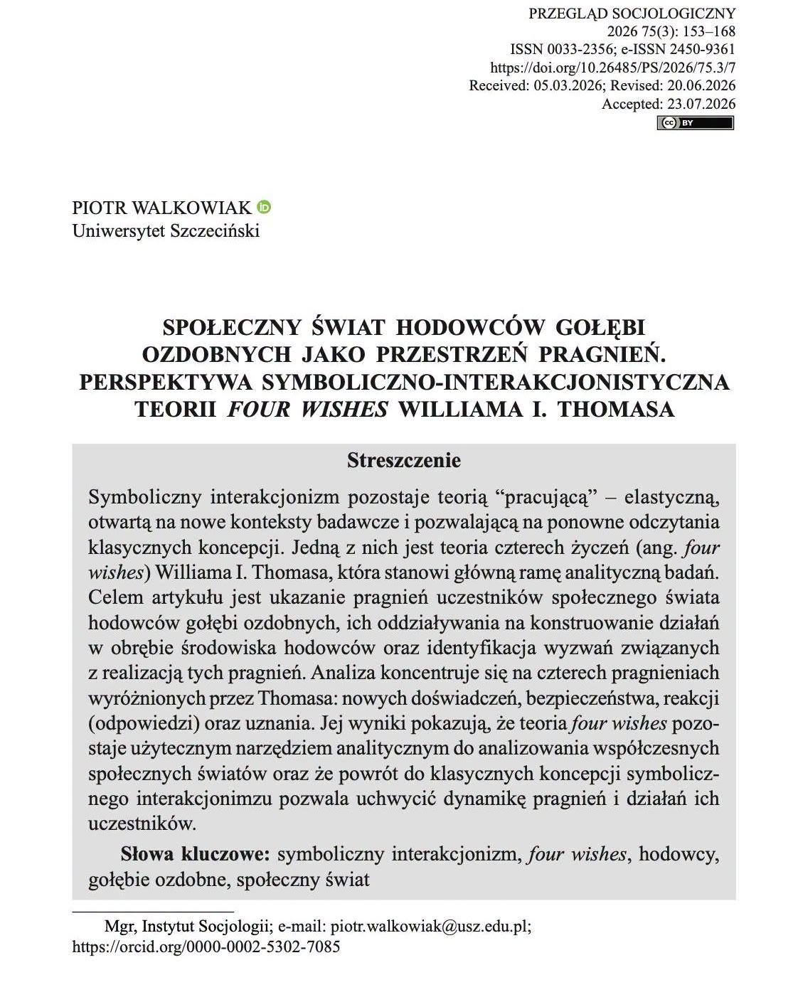 Artykuł Doktoranta Szkoły Doktorskiej w Przeglądzie Socjologicznym
