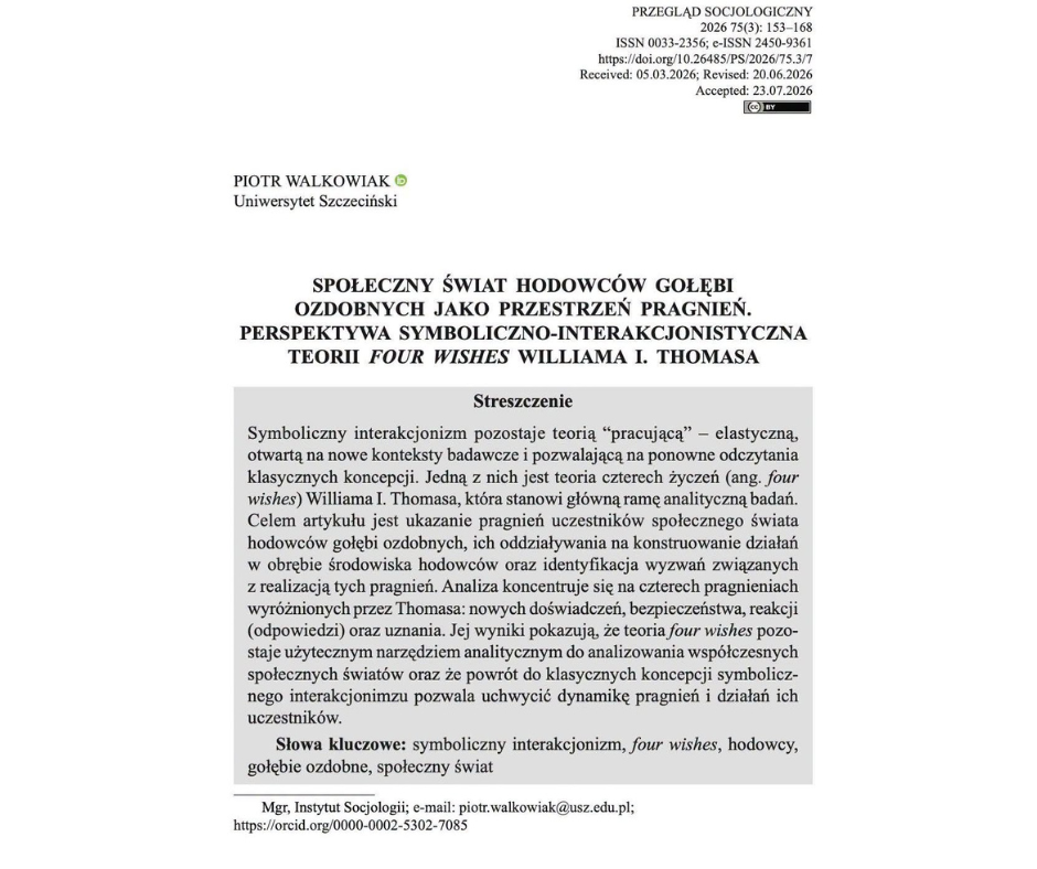 Artykuł Doktoranta Szkoły Doktorskiej w Przeglądzie Socjologicznym