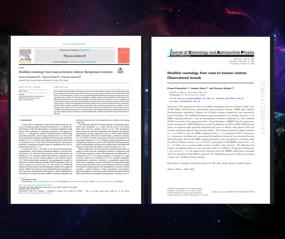 Two published research publications in Cosmology
